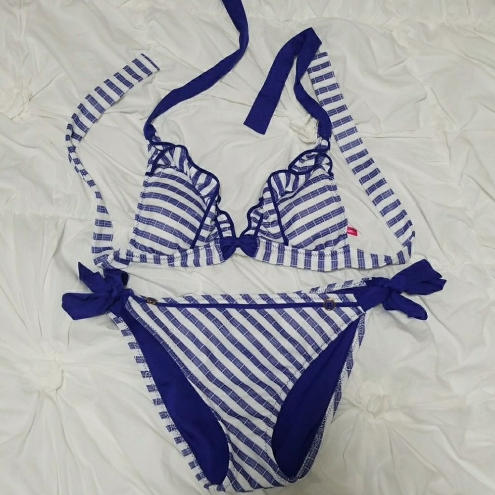Betsey Johnson Blue and White Sailor Bikini